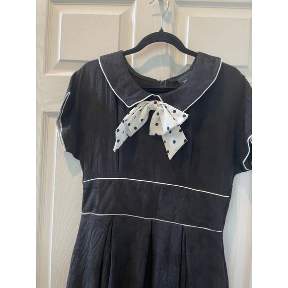 Unique Vintage Jana Black swing dress Polka Dot Bow 1950s Sz 1X #48 - Picture 4 of 11